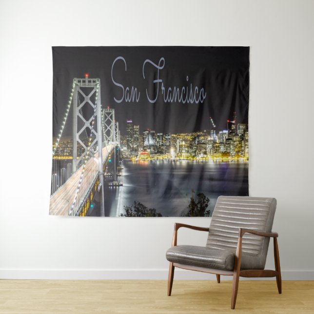 Tenture San Francisco Night Sky Line Golden Gate Bridge. (En situation (horizontale))