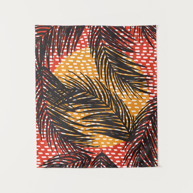 Tenture Sans couture avec feuilles de palmiers noirs et co (Devant)