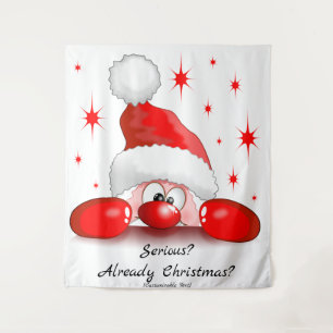 Tenture Santa Cartoon Cute Peeking Character © BluedarkArt