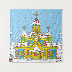 Tenture Santa Claus maisons, claus, maison, hiver, gel, gr