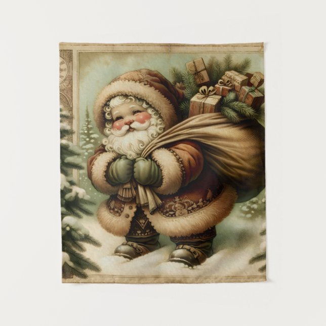 Tenture Santa Claus rétro avec cadeaux (Devant)