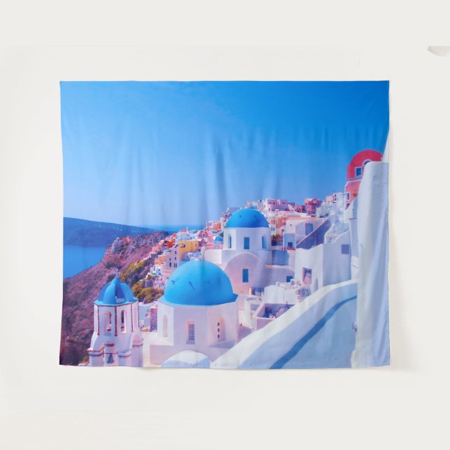 Tenture Santorin Grèce Île Bleue Fond de Photomaton (Devant (Horizontal))