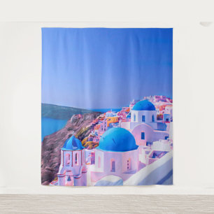 Tenture Santorin Grèce Île Bleue Toile de Fond Photobooth