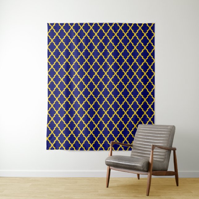 Tenture Sapphire Sun : Bleu & Jaune Boho Elégance marocain (En situation)