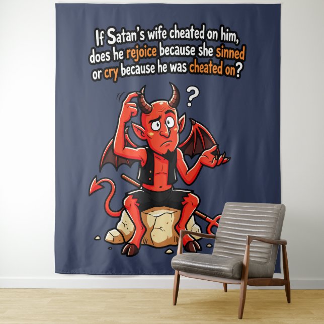 Tenture Satan Femme Infidèle Péché Drôle Diable Mème (En situation)