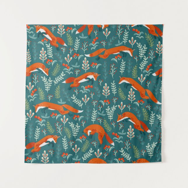 Tenture Sauter des renards rouges avec des ornements sans  (Devant)