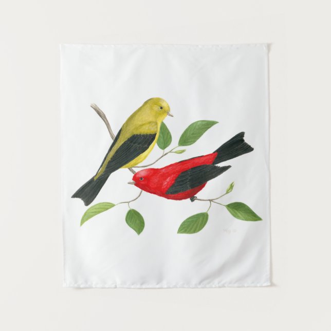 Tenture Scarlet Tanagers Bird Art (Devant)