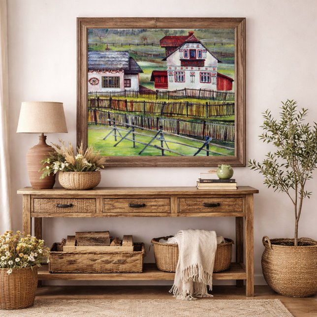Tenture Scène d'art folklorique de maison villageoise trad (Créateur téléchargé)