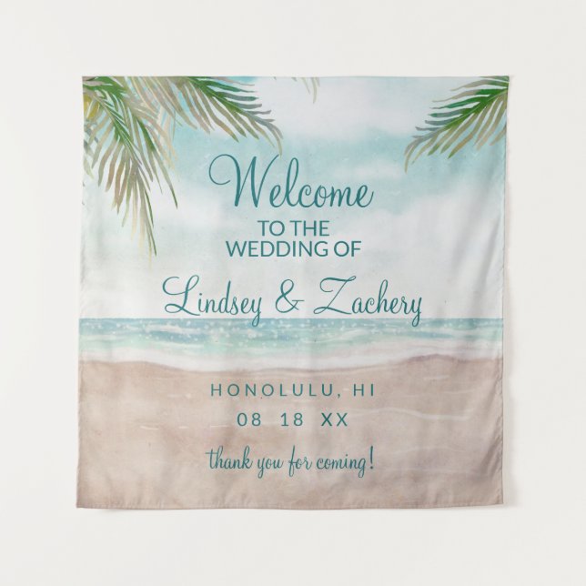 Tenture Scène de plage peinte de mariage Bienvenue à Islan (Devant)