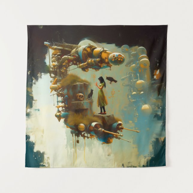 Tenture SciFi Abstrait Cat Raven Occult Dark Witchy AI Art (Devant)