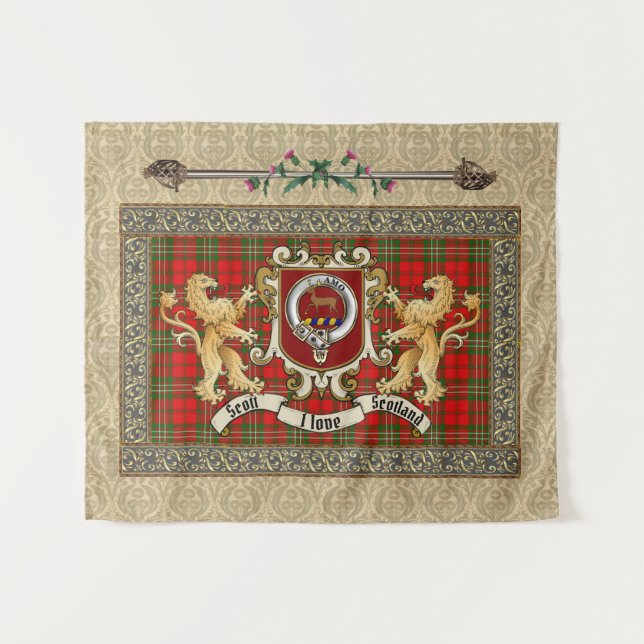 Tenture Scott Clan Badge & Tartan avec Tapestry Lions (Devant (Horizontal))