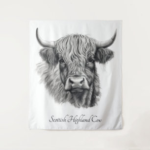 Tenture Scottish Highland Cow Sketch personnalisable