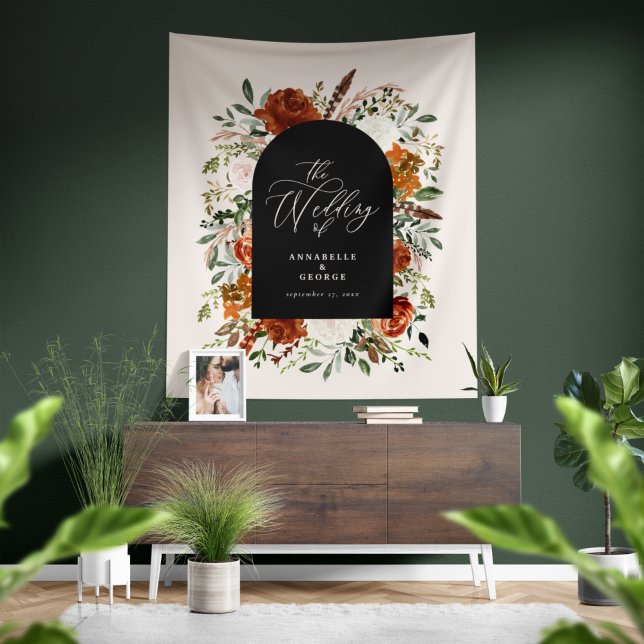 Tenture Script de bienvenue de mariage botanique rustique  (Créateur téléchargé)