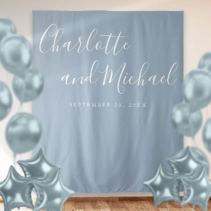 Tenture Script Dusty Blue Mariage Photo Booth fond
