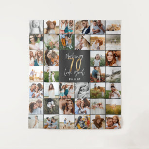 Tenture Script multi-photo pour 70e anniversaire moderne 