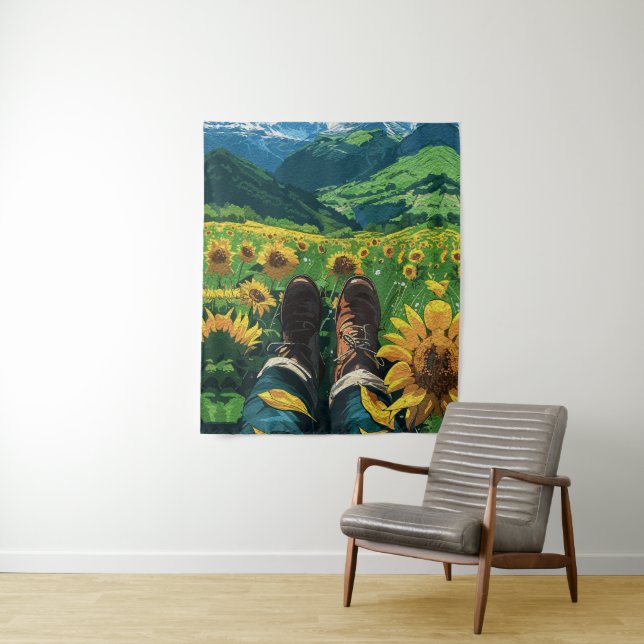 Tenture Se détendre au paradis des tournesols (En situation)