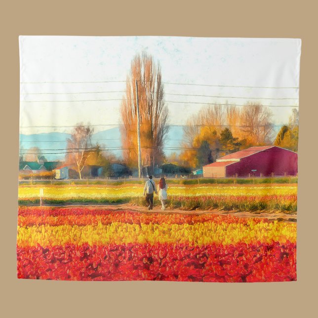 Tenture Se promener à travers des champs de tulipes rouges (Créateur téléchargé)