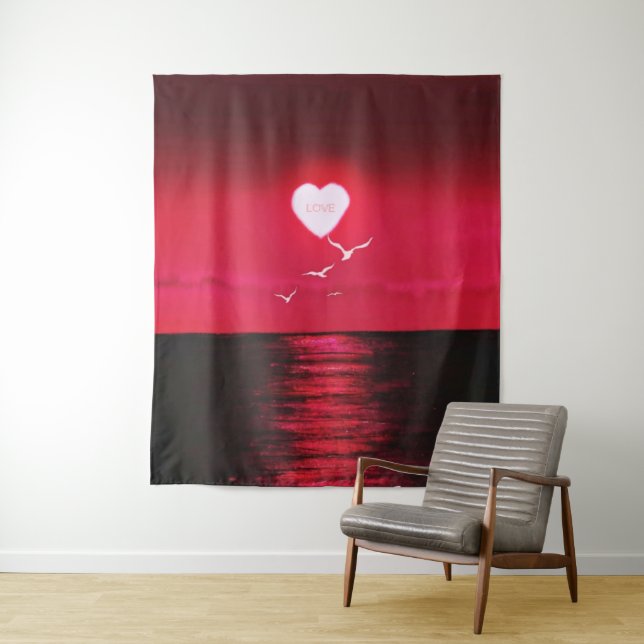 Tenture Sea Sunset Tapestry Love Romantique Coeur Soleil (En situation)