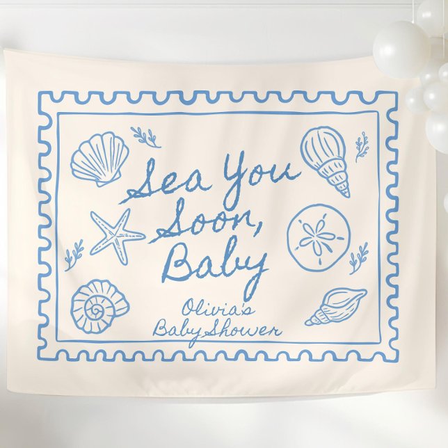 Tenture Sea You Soon Baby Shower Welcome Sign Custom Ocean (Créateur téléchargé)