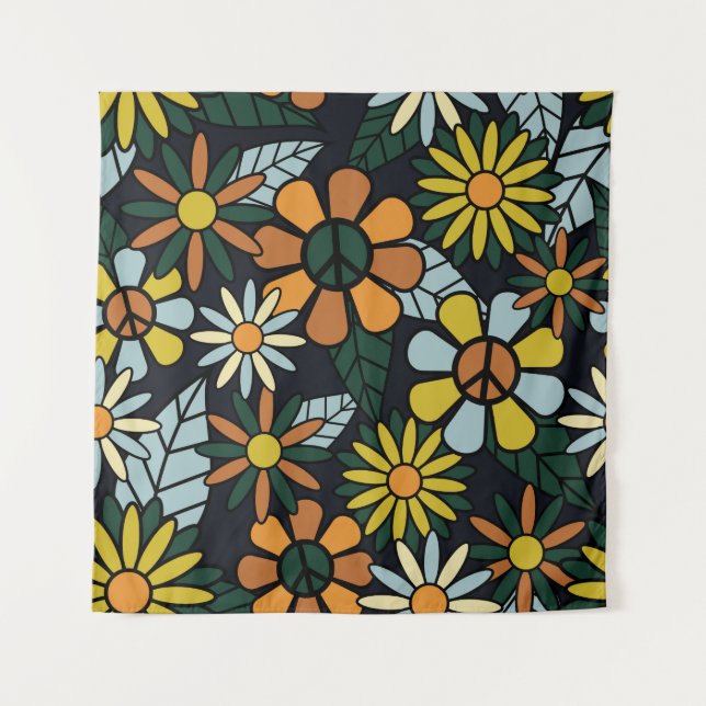 Tenture Seamless 70's retro hippie flowers pattern - Vinta (Devant)