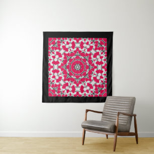 Tenture Seamless abstract mandala hearts bright round orna