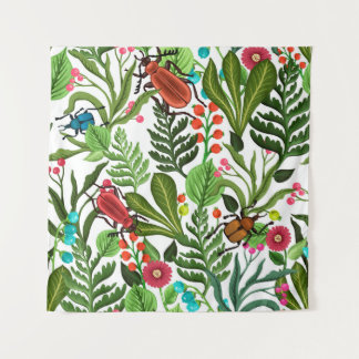 Tenture Seamless decorative pattern with plants and insect