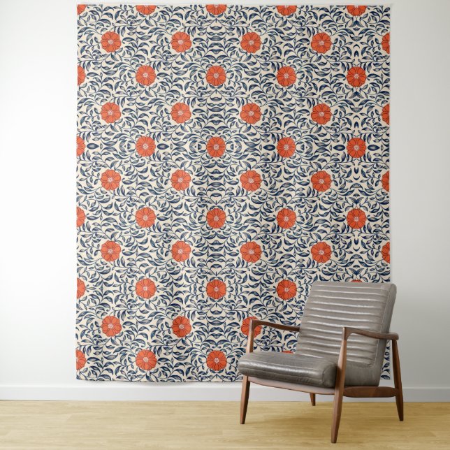 Tenture Seamless floral pattern with vibrant orange flower (En situation)