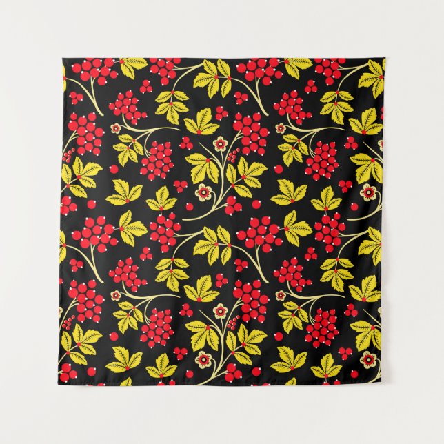 Tenture  seamless pattern of flowers and berries. Russian  (Devant)