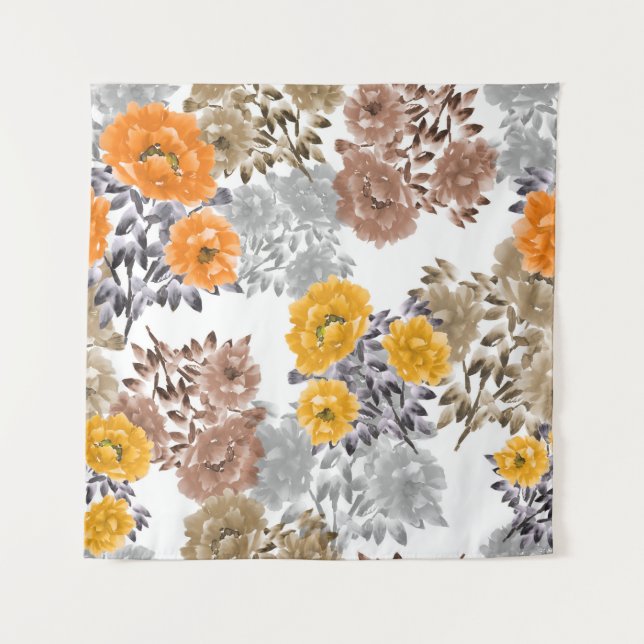 Tenture Seamless pattern of orange, yellow, beige flowers  (Devant)