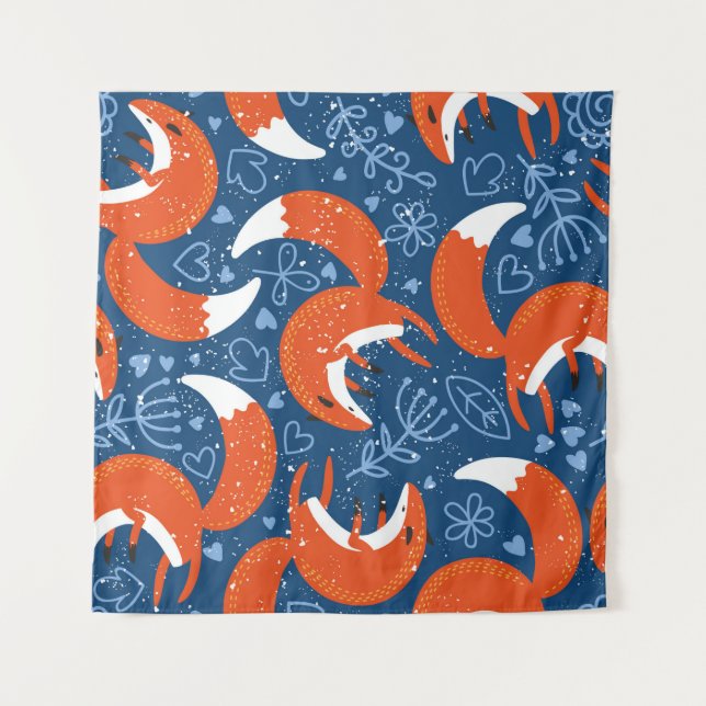 Tenture Seamless pattern with different cute foxes. Vintag (Devant)