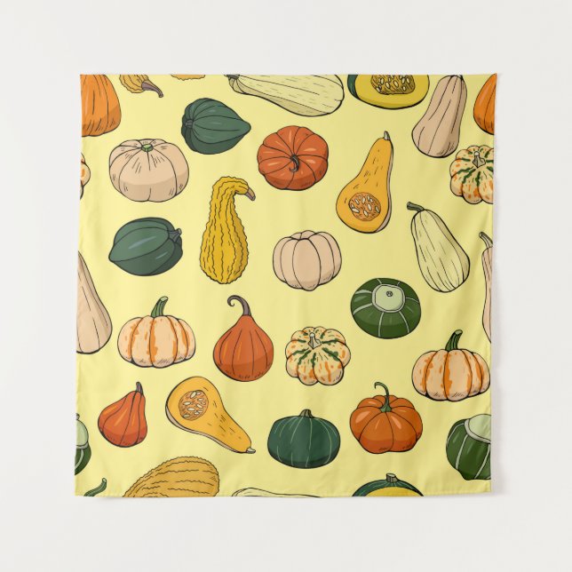 Tenture Seamless pattern with different hand drawn squashe (Devant)