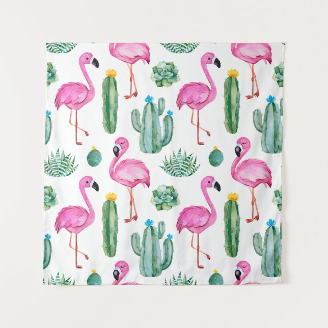 Tenture Seamless pattern with green watercolor cactus, suc (Devant)