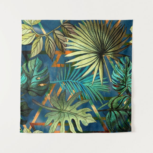 Tenture Seamless pattern with tropical leaves and geometri (Devant)