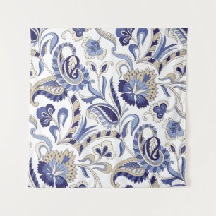 Tenture Seamless traditionnelle Indian blue paisley patter