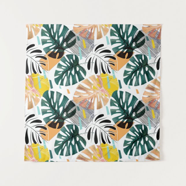 Tenture Seamless tropical pattern. Green leaves of a palm  (Devant)