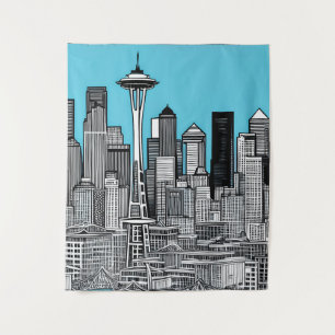 Tenture Seattle Washington Cityscape en noir et blanc
