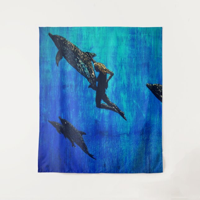 Tenture Secourir les dauphins nager (Devant)