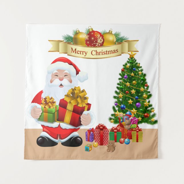 Tenture Selfie Photo Noël Père Noël Arbre de fête Contexte (Devant)