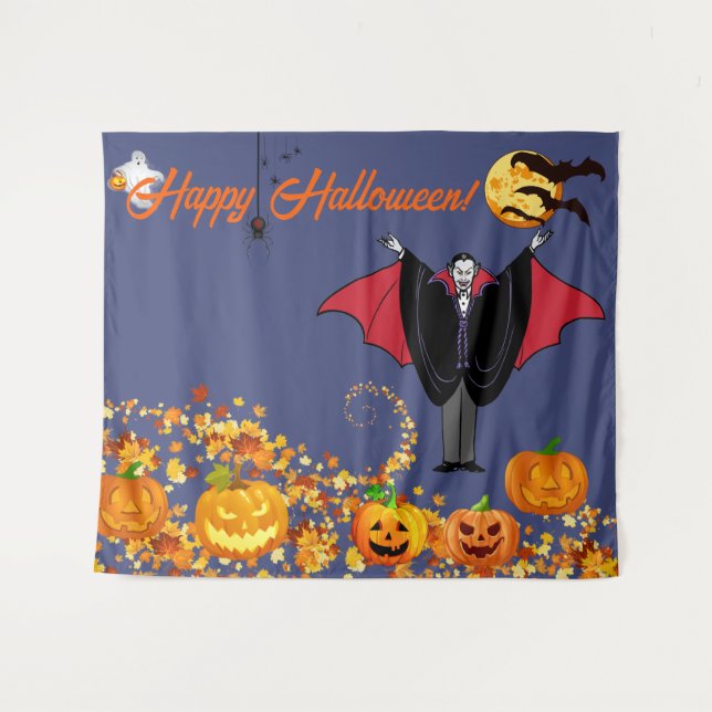 Tenture Selfie Photo Parti Halloween Vampire Citrouilles (Devant (Horizontal))