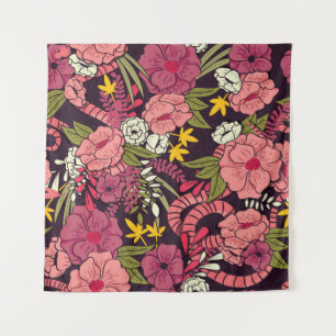 Tenture Serpents de la jungle, fleurs tropicales, motif vi