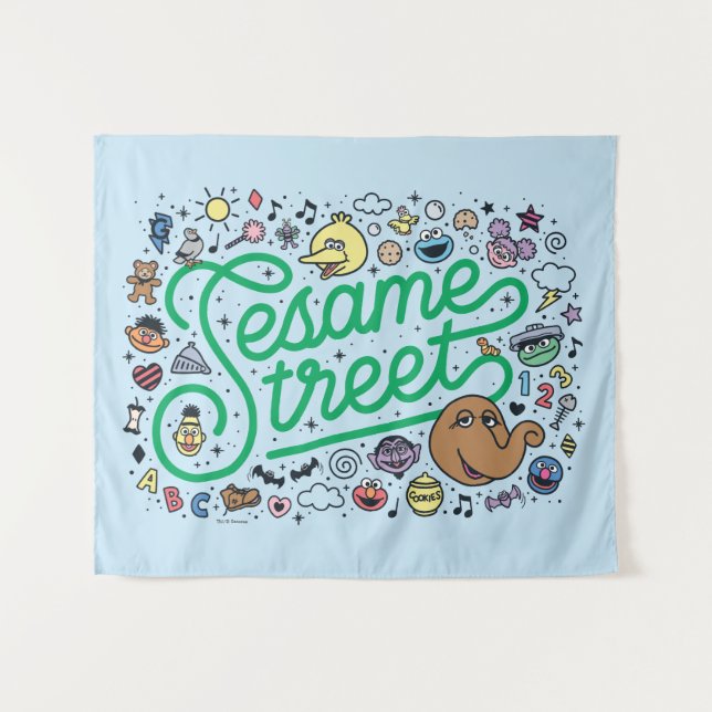 Tenture Sésame Sésame | Sesame Street Green Doodle Script (Devant (Horizontal))