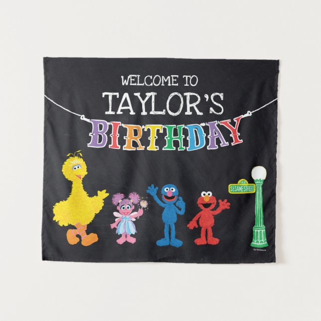 Tenture Sesame Street Chalkboard Anniversaire Bienvenue (Devant (Horizontal))