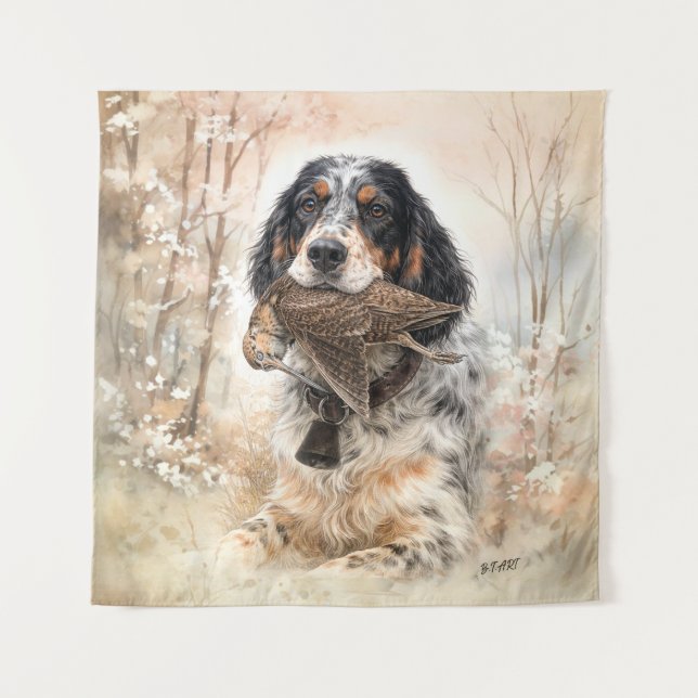 Tenture Setter anglais, chasse à la bécasse ,Art canin (Devant)