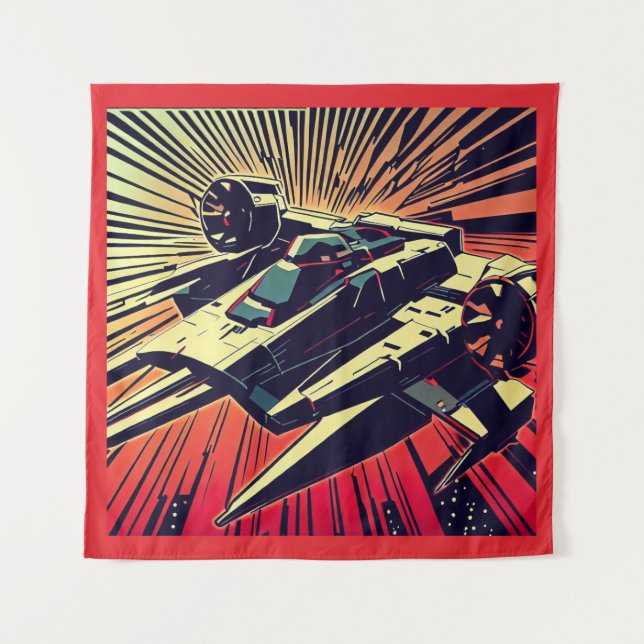 Tenture SF - Anime Starfighter Woodcut 1 (Devant)
