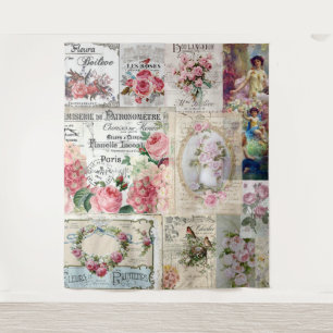 Tenture Shabby collage chic, pays victorien, découpage, b
