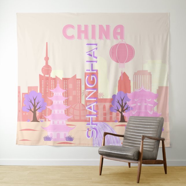 Tenture Shanghai Chine Pastel Voyage Art (En situation (horizontale))