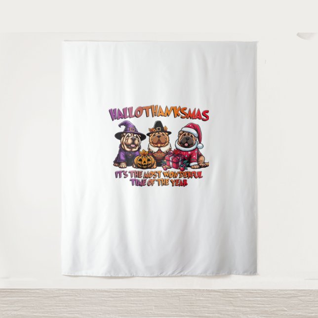 Tenture Shar Pei Halloween Thanksgiving Noël classique (Devant)