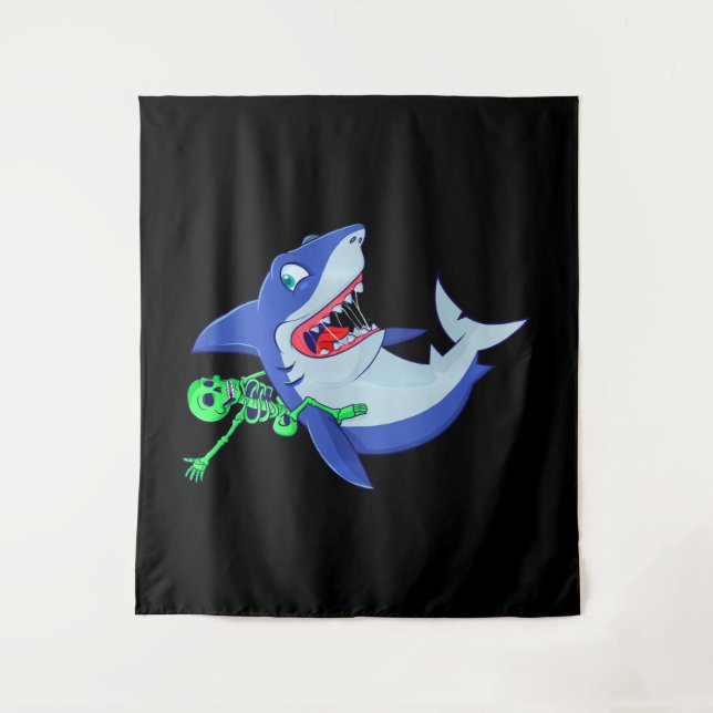 Tenture Shark Halloween Skeleton équitation Requins Amour  (Devant)