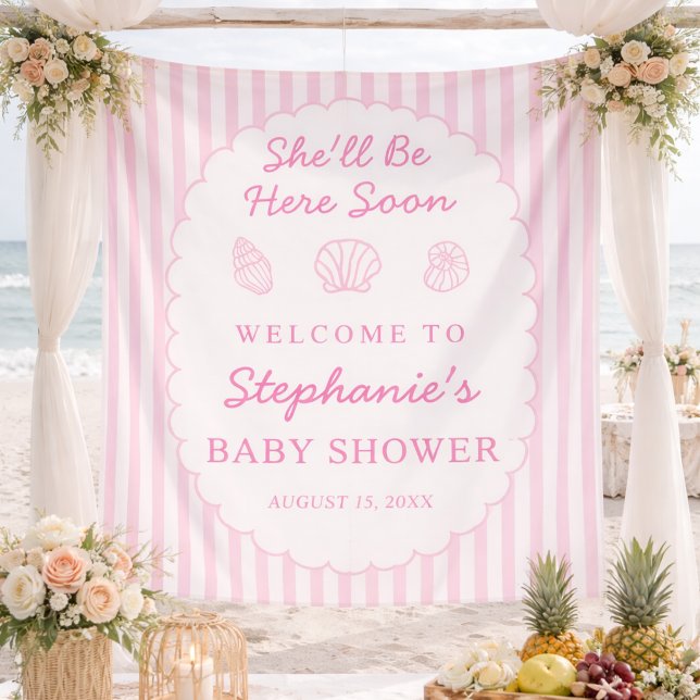Tenture Shell Be Here Soon Fabric Baby Shower Welcome Sign (Créateur téléchargé)