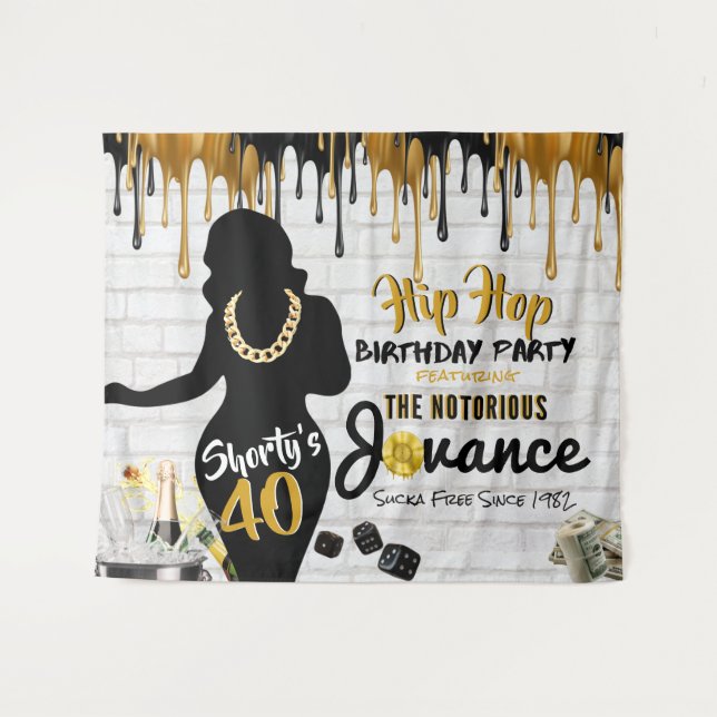 Tenture Shorty's 40| 90's Hip hop Birthday Drip Backdrop (Devant (Horizontal))